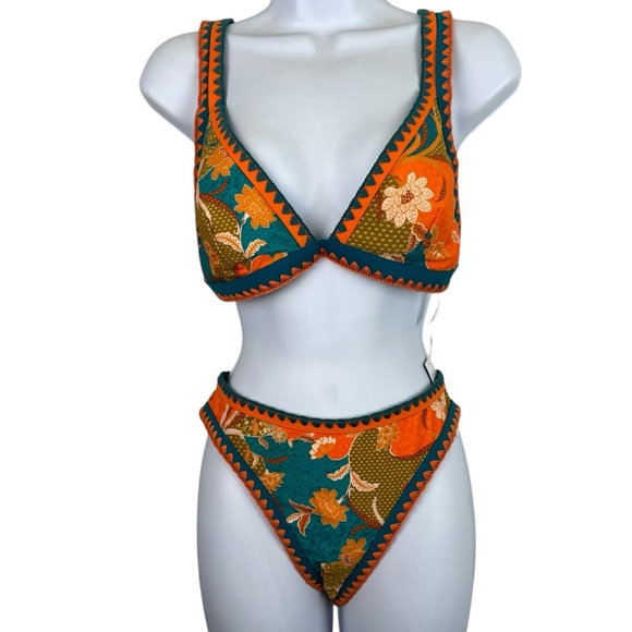 Cupshe | Summer Heat Paisley Orange Green Bikini New - Picture 1 of 10